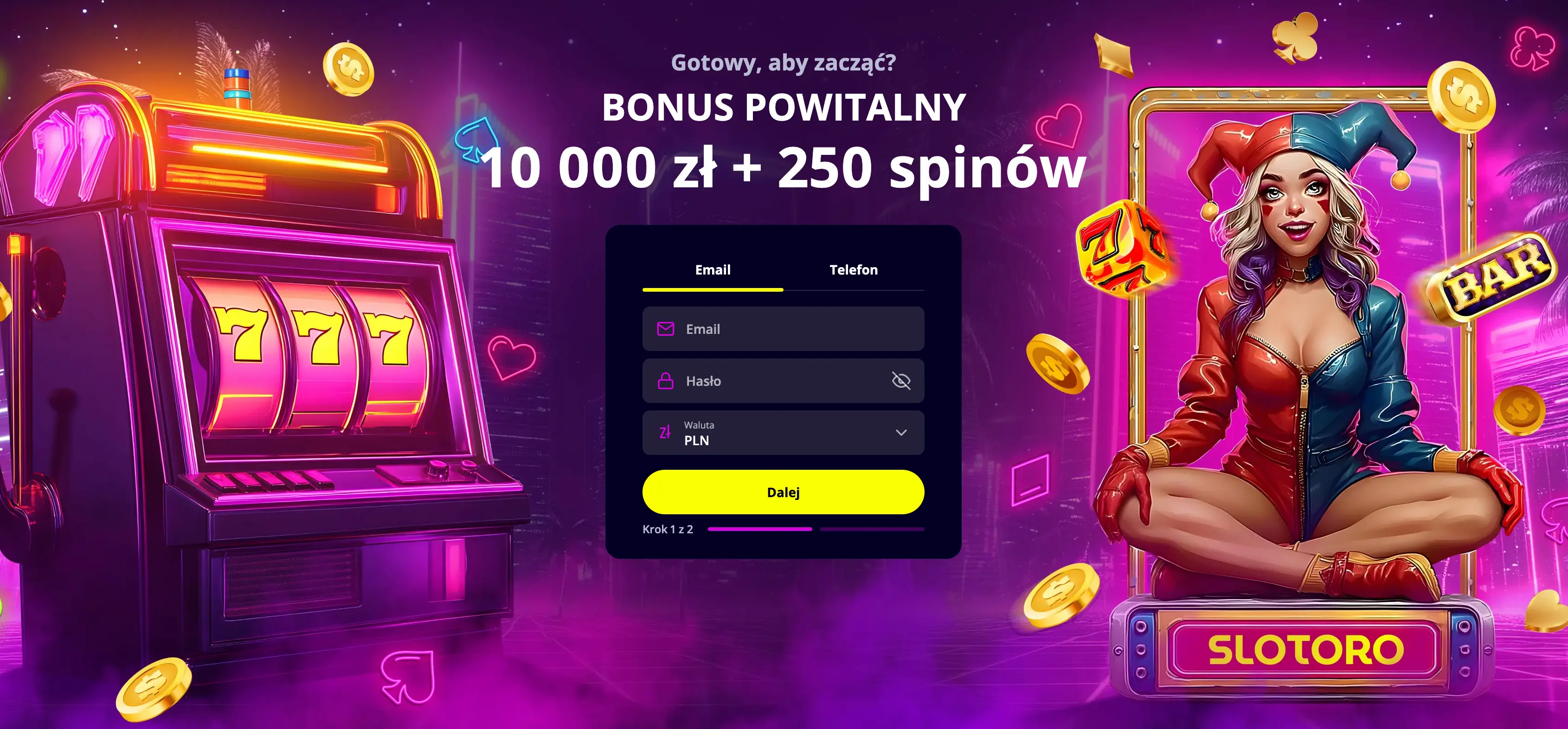 Slotoro bonus bez depozytu, kod promocyjny i pakiet powitalny dla nowych graczy