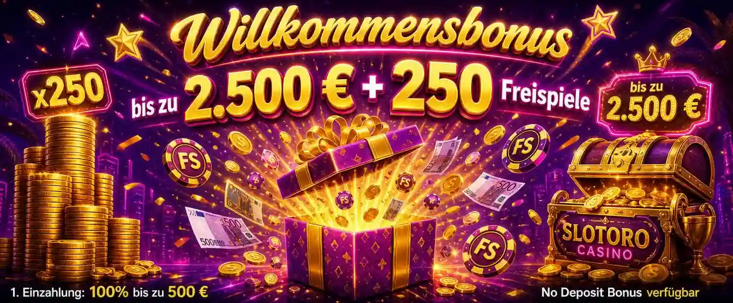 Slotoro Willkommensbonus bis zu 2.500 Euro plus 250 Freispiele