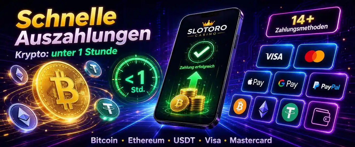 Slotoro Zahlungsmethoden - Krypto-Auszahlung in unter einer Stunde