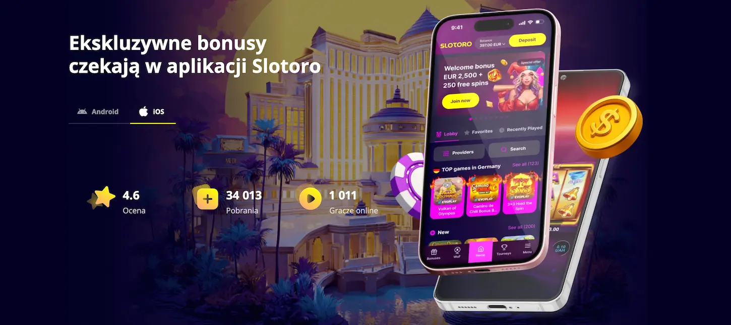 Slotoro Casino aplikacja mobilna – graj na Android i iOS z telefonu
